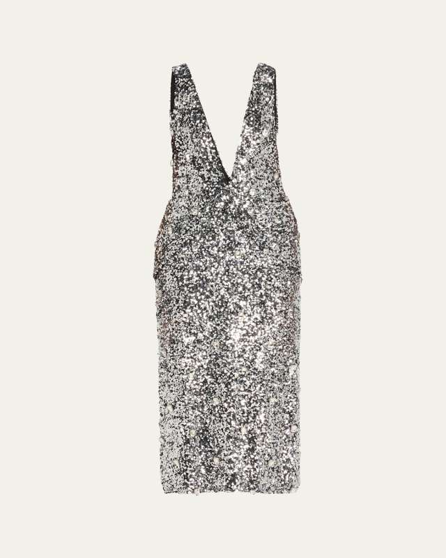 Santha Plunging Draped Sequin Midi Dress